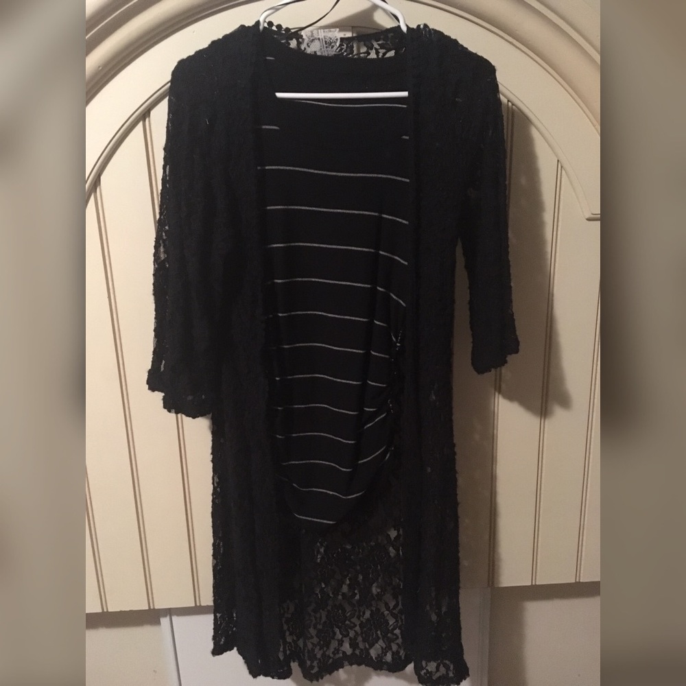All black Lace Long Cardigan
